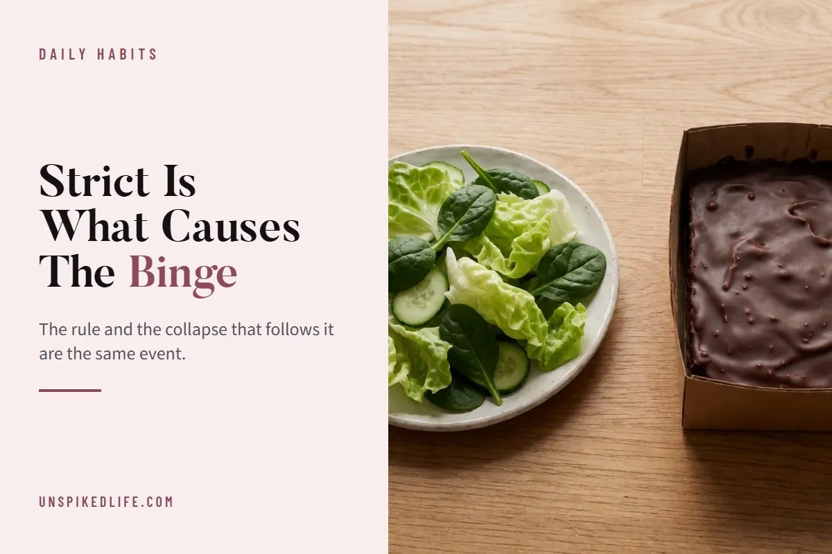 Strict Is What Causes The Binge. Rigid rules produce the collapse that follows them.